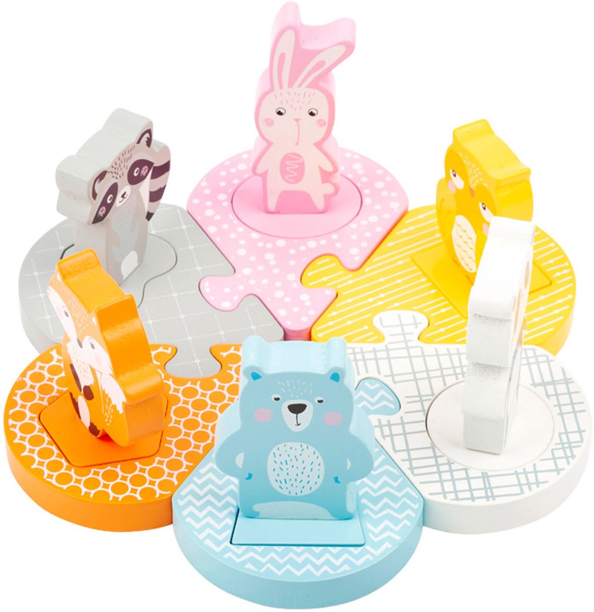 Petit pied de forme en bois animaux de puzzle