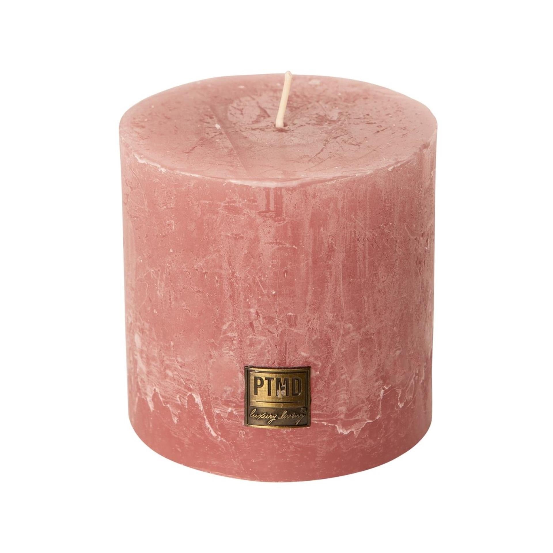 Ptmd bougie pilier rustique rose 10x10x10cm