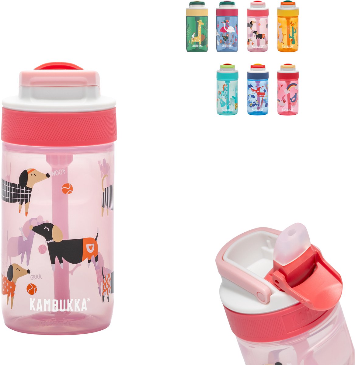 Gourde Kambukka Lagoon pour enfants 400 ml Diva Dogs - avec paille intégrée - Gourde pour enfants - Gobelet pour l'école