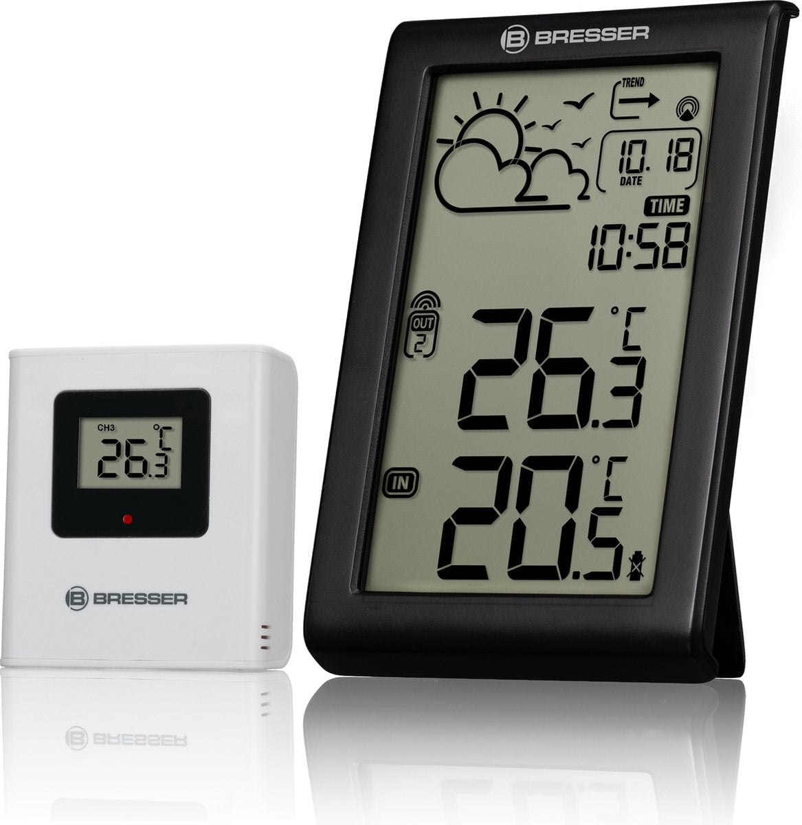 Station météo Bresser - météo temp w - signal radio dcf - grands chiffres - alarme gel - thermo hygromètre