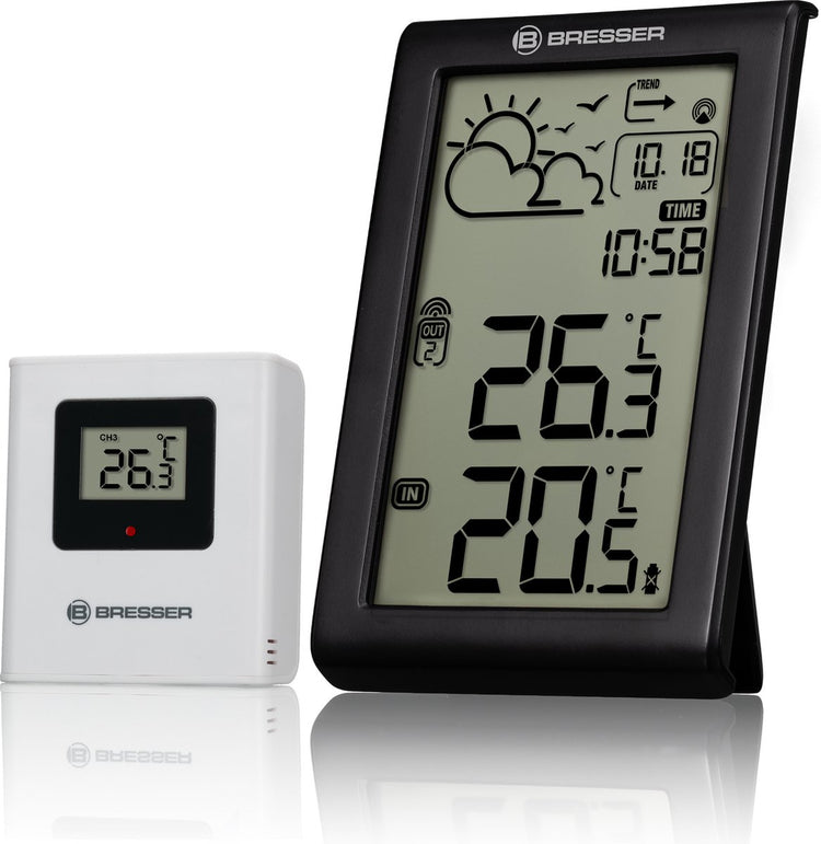 Station météo Bresser - météo temp w - signal radio dcf - grands chiffres - alarme gel - thermo hygromètre