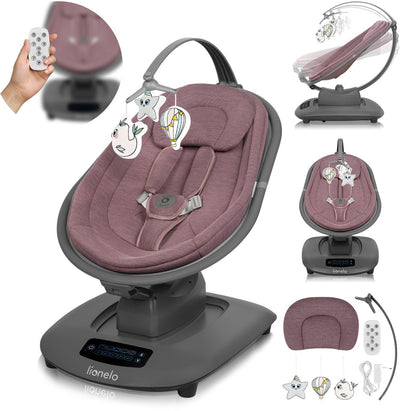 Chaise à bascule électrique Lionelo Blossom - 5 positions de bascule - tissu en bambou respirant - télécommande - 5 mélodies sons de la nature - chaise à bascule pour bébé - réglage en continu - ceinture 5 points - convient jusqu'à 9 kg