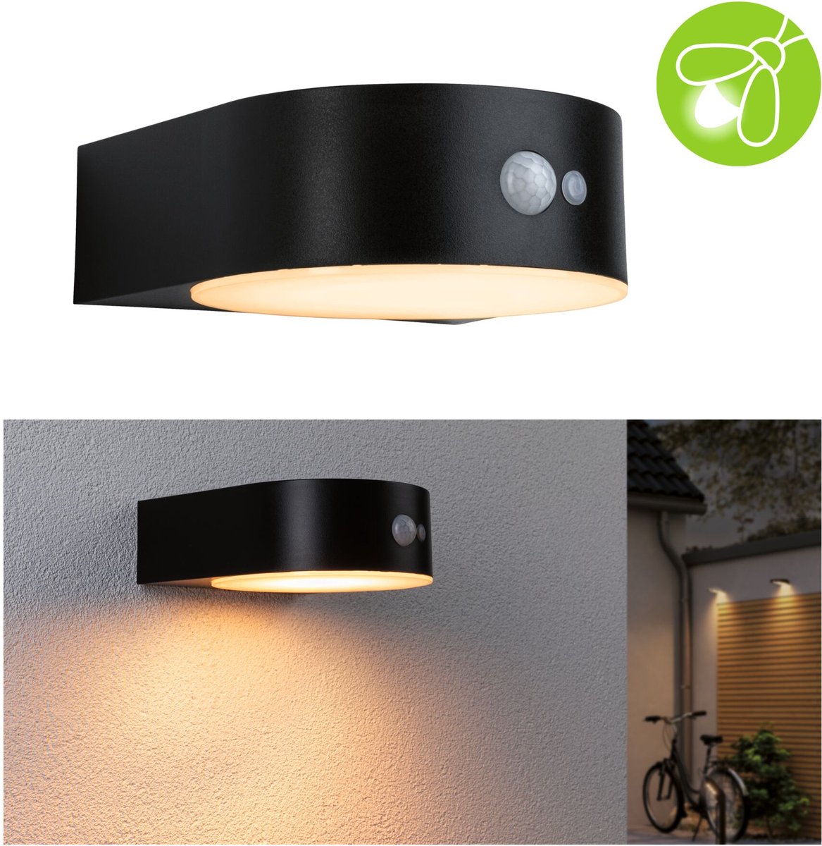Paulmann Applique Murale Solaire LED pour Extérieur Détecteur de Mouvement Eileen Sans Insectes IP44 2200K 300LM Noir