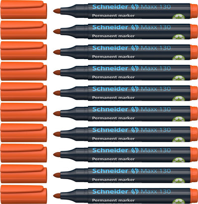 Instruments d'écriture Schneider marqueur permanent Schneider - maxx 130 - pointe ronde - orange - 10 pièces - largeur de trait 1-3 mm - s-113006-10