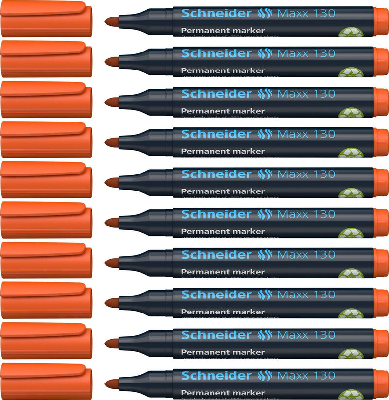 Instruments d'écriture Schneider marqueur permanent Schneider - maxx 130 - pointe ronde - orange - 10 pièces - largeur de trait 1-3 mm - s-113006-10