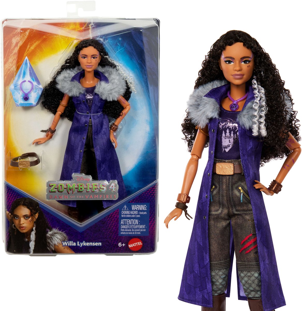 Poupée Mattel Disney Zombies Willa avec accessoires et tenue.