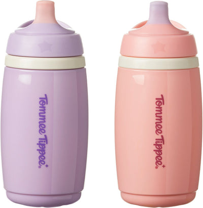 Tommee tippee gobelet isotherme à bec actif - 2 pièces - 266 ml - gourde anti-fuite pour tout-petits à partir de 12 mois - rose et violet