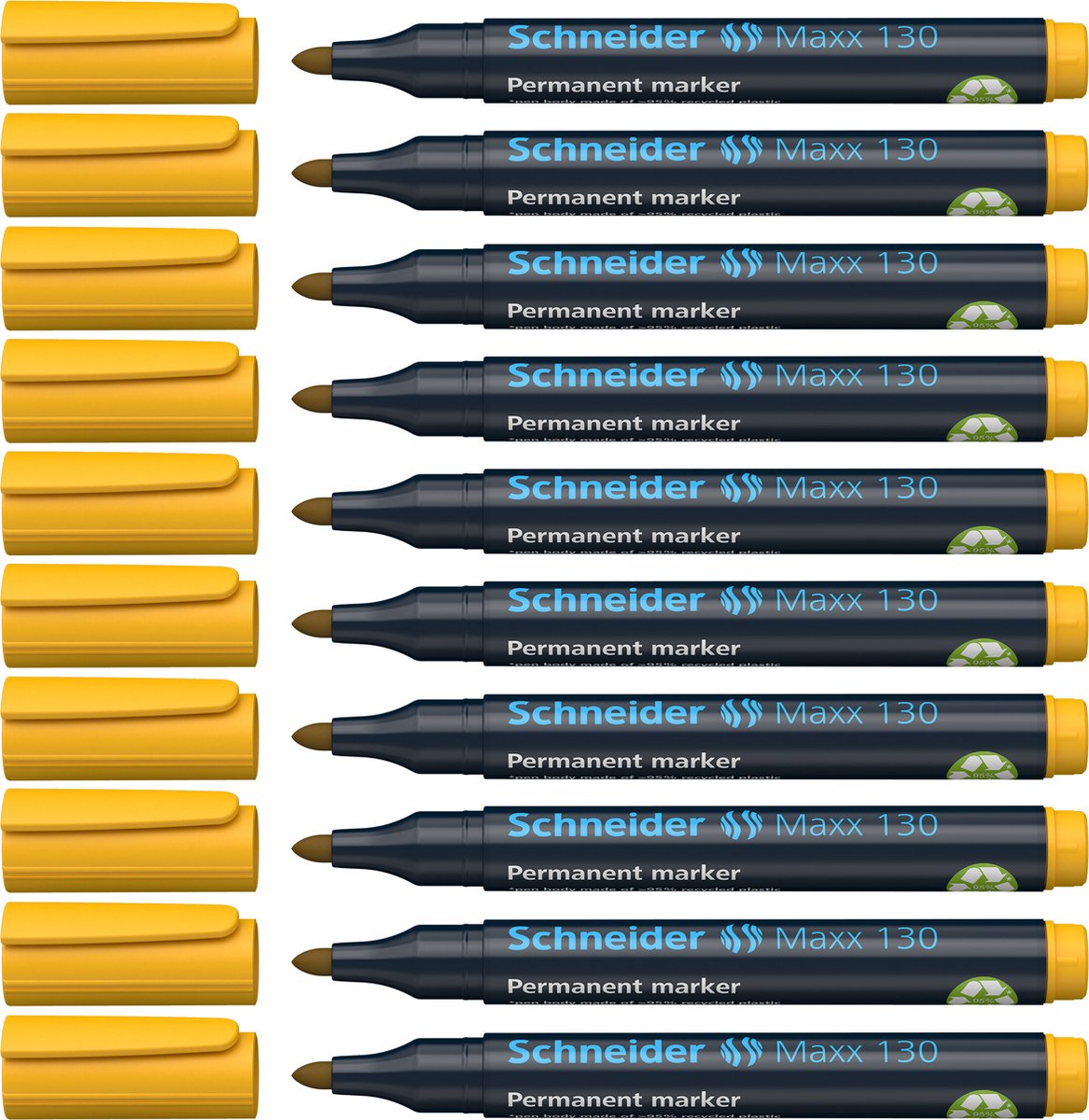 Instruments d'écriture Schneider marqueur permanent Schneider - maxx 130 - pointe ronde - jaune - 10 pièces - largeur de trait 1-3 mm - s-113005-10