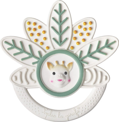 Anneau de dentition feuille Sophie la girafe - collection 5 sens - 100% caoutchouc naturel - jouet de dentition bébé - dès 0 mois - 10x10x1 cm - ok-biosourcé - dans coffret cadeau blanc
