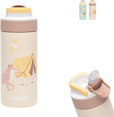 Gourde isotherme Kambukka lagon pour enfants 400 ml camp d'aventure - avec paille intégrée - gourde pour enfants - gobelet pour l'école
