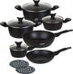 Set de poêles Klausberg 7244 - 12 pièces - revêtement céramique marbre - aluminium forgé - cool touch - compatible induction tous feux - noir