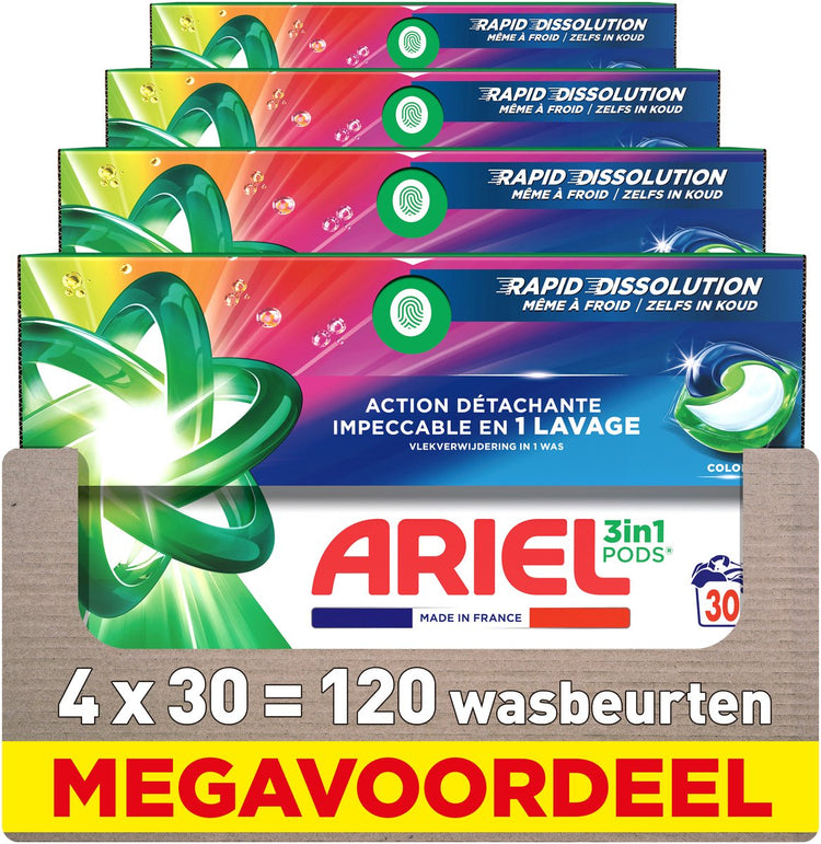 Dosettes de lessive Ariel 3en1 couleur - 4 x 30 pièces - 120 lavages