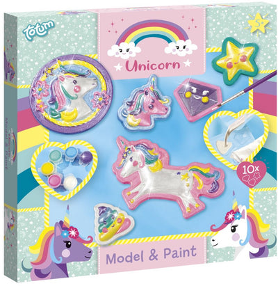 Figurines en plâtre de licorne Totum coulées et peintes - ensemble artisanal 10 figurines - jouets créatifs à partir de 5 ans avec peinture aux couleurs de l'arc-en-ciel