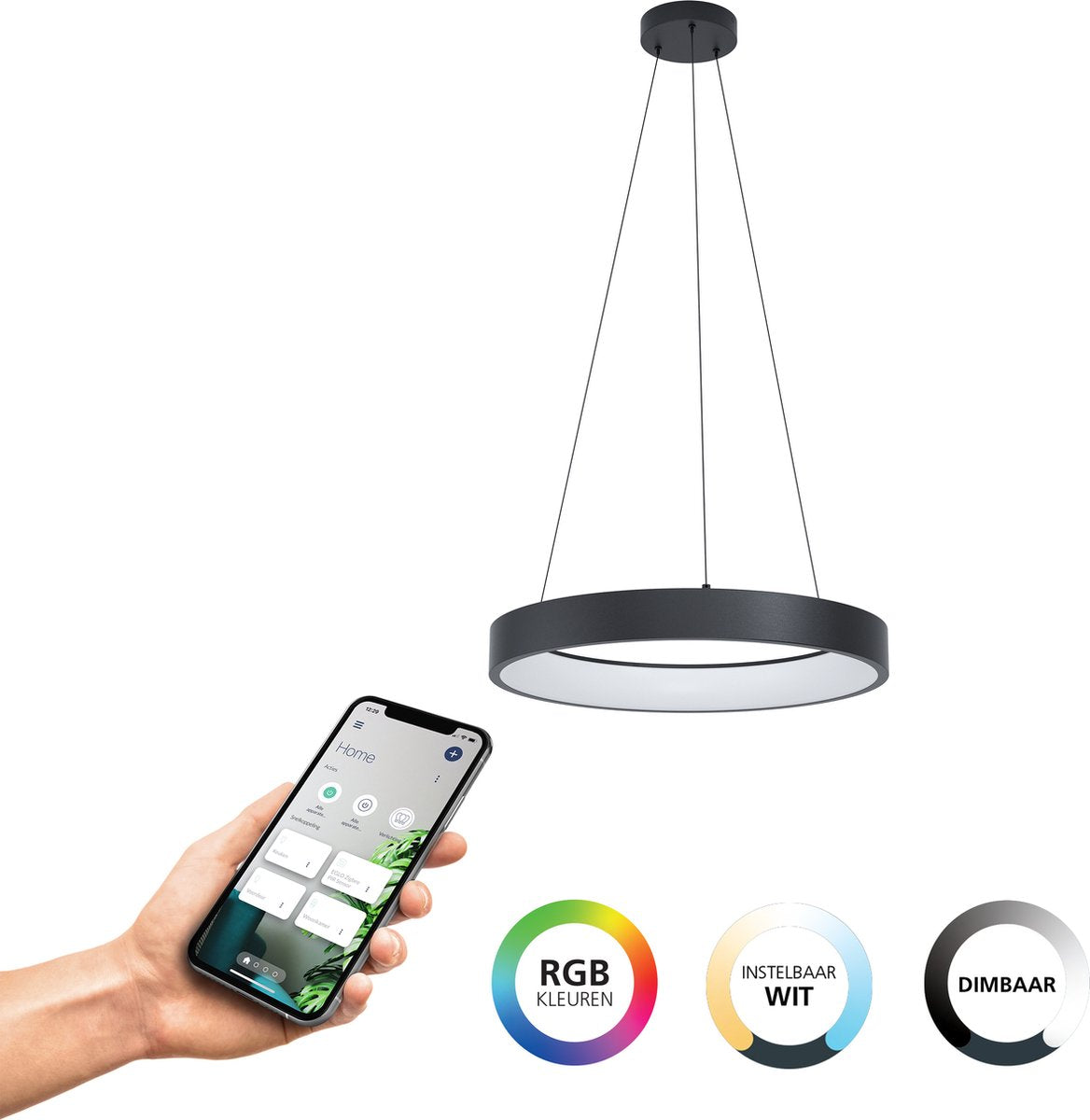 Lampe suspendue intelligente Eglo connect.z marghera-z - ø 60 cm - noir et blanc - lumière blanche rgb réglable - dimmable - zigbee