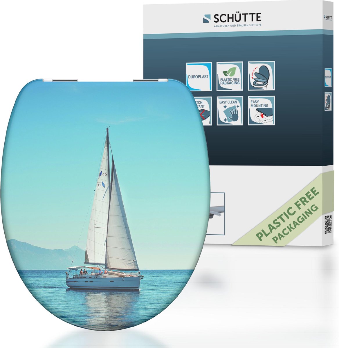 Abattant WC Schütte 82148 voile - duroplast - fermeture amortie - charnières chromées - décor - impression recto