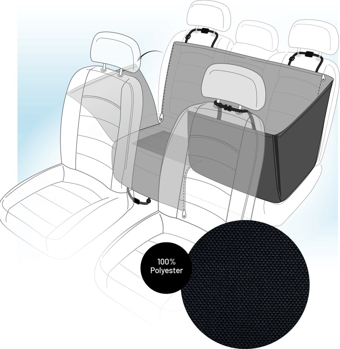 Couverture de protection Flamingo pour voiture - logi - housse de siège arrière noire pour animaux de compagnie - 145x130 cm, hydrofuge et anti-rayures