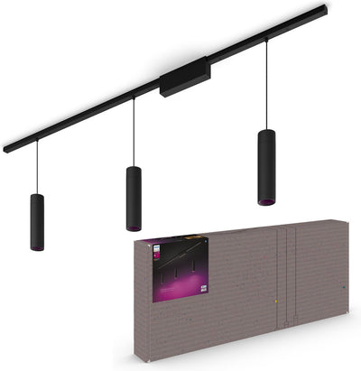 Éclairage sur rail de plafond Philips hue perifo - lumière blanche et colorée - 3 lampes suspendues - noir - kit de base