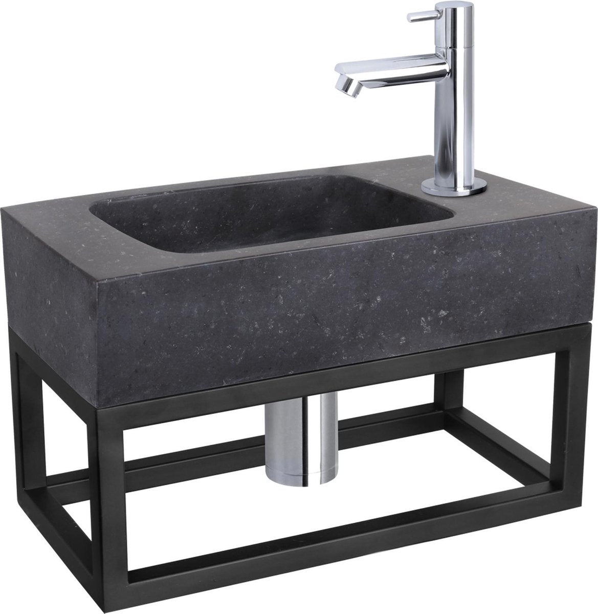 Differnz set de fontaine bombai noir - pierre naturelle - robinet droit chromé - avec porte-serviettes - 40 x 22 x 9 cm