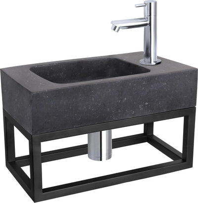 Differnz set de fontaine bombai noir - pierre naturelle - robinet droit chromé - avec porte-serviettes - 40 x 22 x 9 cm