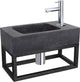 Differnz set de fontaine bombai noir - pierre naturelle - robinet droit chromé - avec porte-serviettes - 40 x 22 x 9 cm
