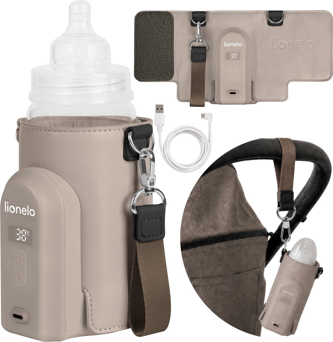 Chauffe-biberon Lionelo thermup go evo - mobile - 5 niveaux de température - chargement USB-C - jusqu'à 9 heures de chaleur - adapté au verre et au plastique