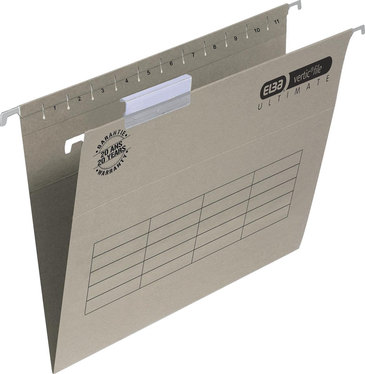 Elba verticfile Ultimate - dossiers suspendus - tiroirs - a4 - fond 30 mm - gris - paquet de 10