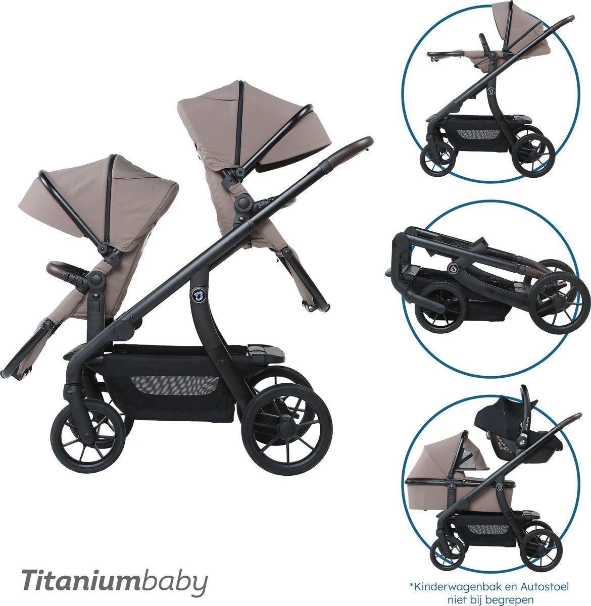 Titanium bébé titane bébé solide pollux luxuriant taupe tandem poussette double