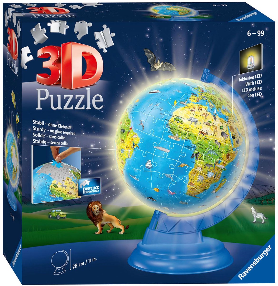 Ravensburger xxl Kinder Globe Night Edition in English 3D Puzzle, 180st.