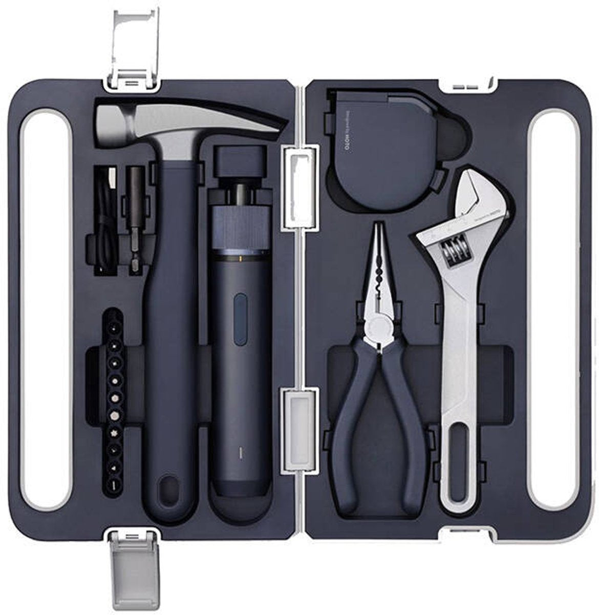 Ensemble d'outils de tournevis électrique sans fil Hoto 3,6 V – Kit de bricolage 5 en 1 – Lampe LED, 3 réglages de couple, 10 embouts, tournevis électrique sans fil, marteau, pince, clé à molette et ruban à mesurer – étui de rangement compact
