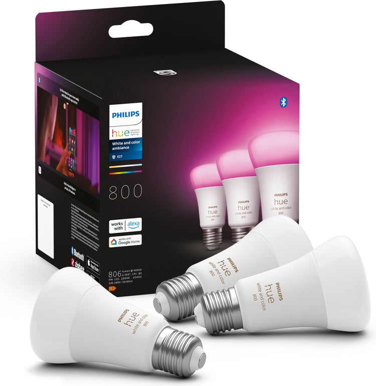 Philips hue white color ambiance lampe e27 pack de 3 800l