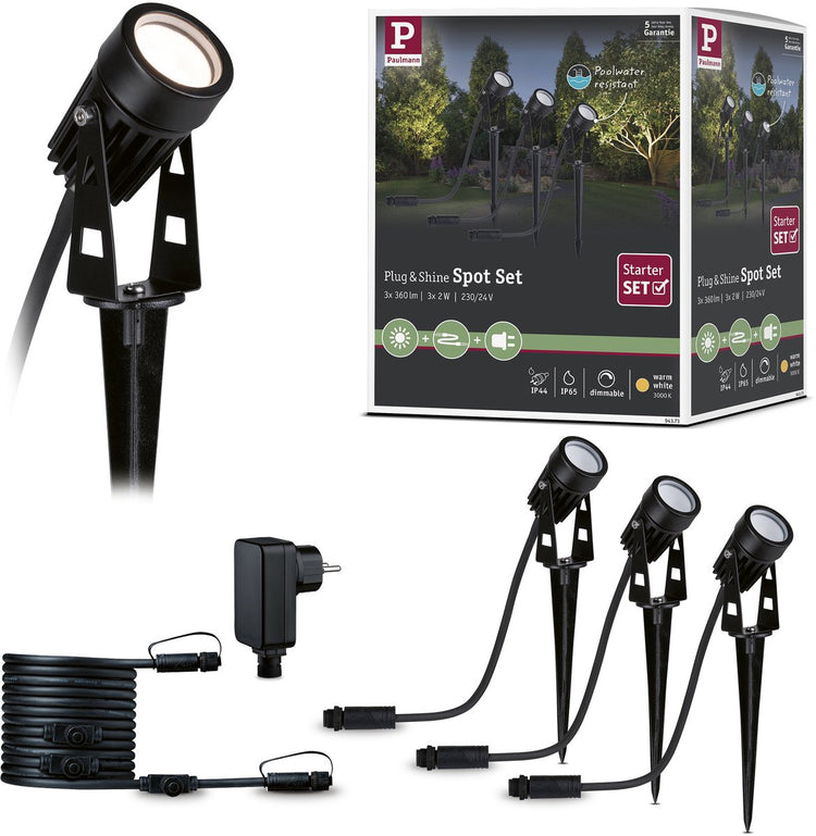 Paulmann plug Shine Spot de jardin LED blanc chaud Kit de base IP65 3000K 3x2W 21VA noir
