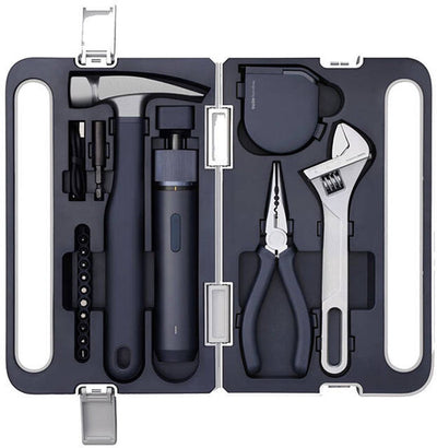 Ensemble d'outils de tournevis électrique sans fil Hoto 3,6 V – Kit de bricolage 5 en 1 – Lampe LED, 3 réglages de couple, 10 embouts, tournevis électrique sans fil, marteau, pince, clé à molette et ruban à mesurer – étui de rangement compact