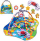 Tapis de jeu baby gym Lionelo anika plus 2 en 1 – avec bords surélevés (fonction parc) – avec coussin sur le ventre, livret interactif 5 jouets – 115x110 cm