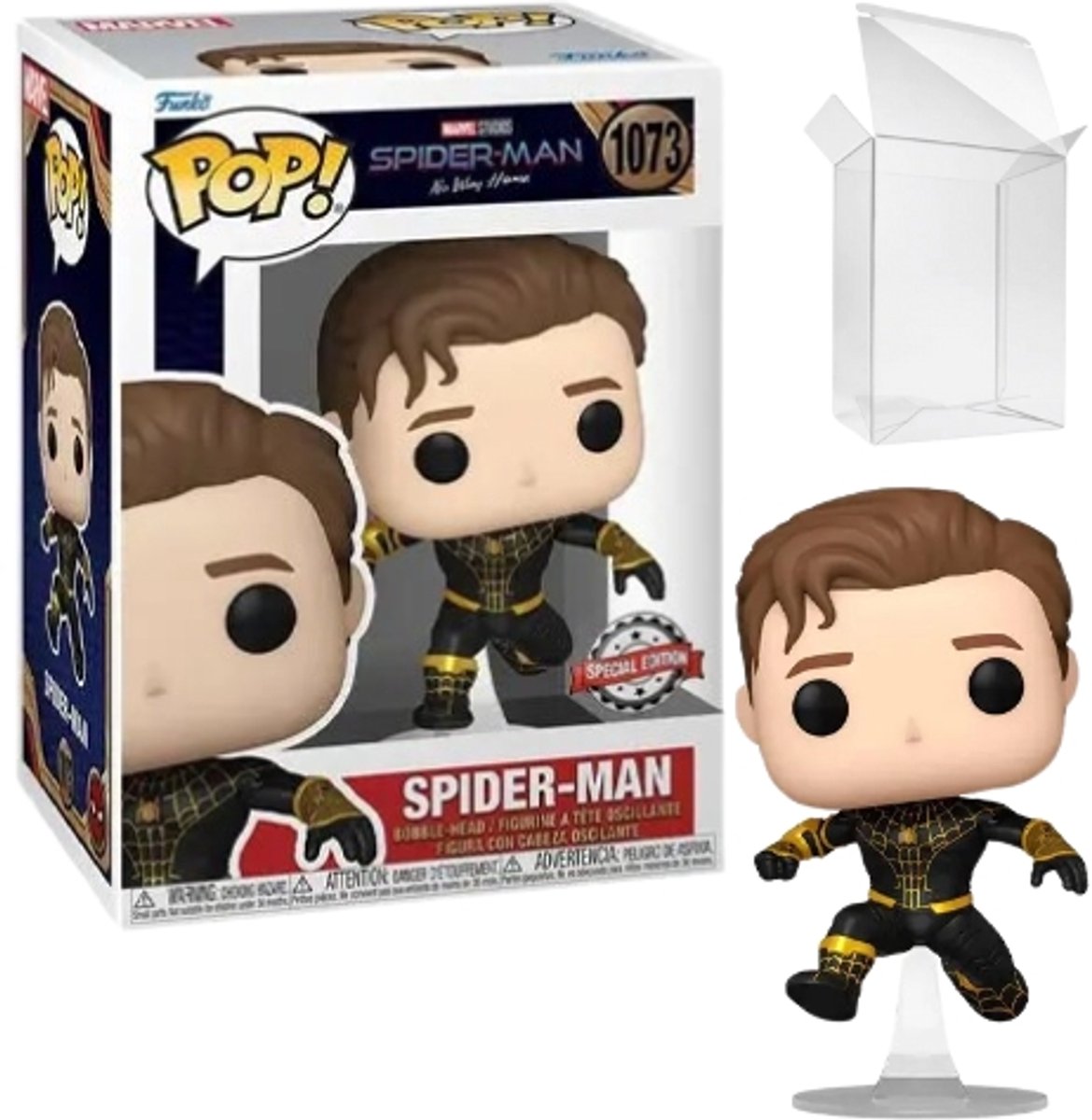 Funko-pop ! Marvel Spider-Man : Pas de chemin à la maison - Costume noir démasqué de Spider-Man #1073
