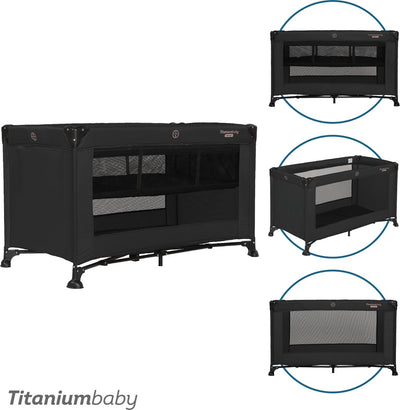 Titanium baby Lit de camping bébé en titane smart jordan avec rehausseur 60x120 cm noir avec sac de transport