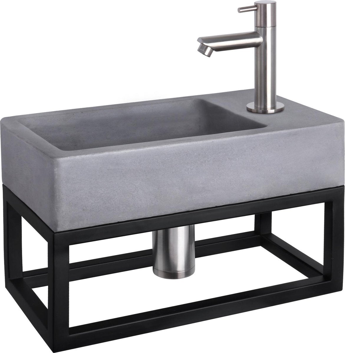 Ensemble fontaine Differnz Force - béton gris foncé - robinet droit chrome mat - avec porte-serviettes - 40 x 22 x 9 cm