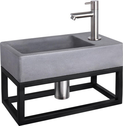 Ensemble fontaine Differnz Force - béton gris foncé - robinet droit chrome mat - avec porte-serviettes - 40 x 22 x 9 cm