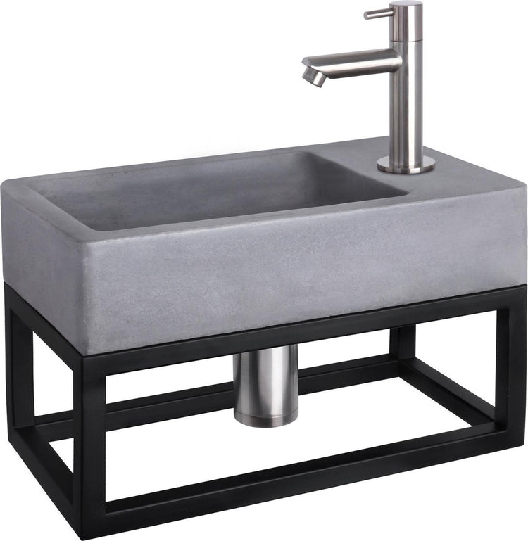 Ensemble fontaine Differnz Force - béton gris foncé - robinet droit chrome mat - avec porte-serviettes - 40 x 22 x 9 cm