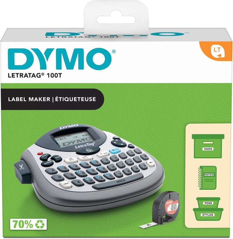Étiqueteuse Dymo letratag lt-100t | imprimante d'étiquettes portable avec clavier azerty | argent | idéal pour le bureau ou la maison