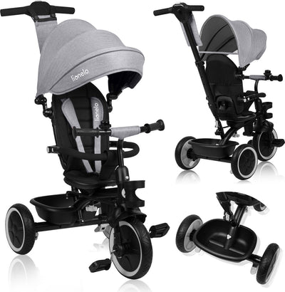 Tricycle Lionelo Berry 2en1 - jusqu'à 25 kg - siège rotatif à 360° - vélo poussette en un - roues en PU - roue libre - barre de poussée réglable - pare-soleil et pare-pluie - grandit avec l'enfant - peut être assemblé sans outils