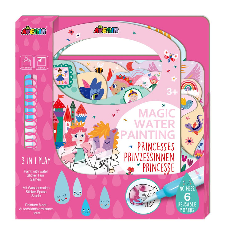 Peinture à l'eau magique Avenir : livre princesse, 6 pages réutilisables avec jeu 3 en 1, 3+