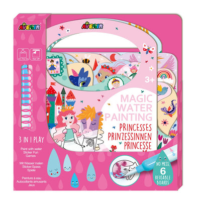 Peinture à l'eau magique Avenir : livre princesse, 6 pages réutilisables avec jeu 3 en 1, 3+