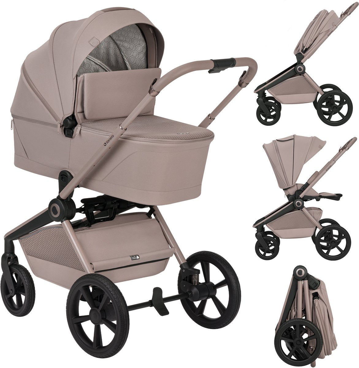 Ensemble poussette 3en1 Lionelo Freya – nacelle, poussette astrid i-size siège auto (40–87 cm) – premium – de la naissance à 22 kg – roues PU avec suspension – siège réversible – capote UPF50+