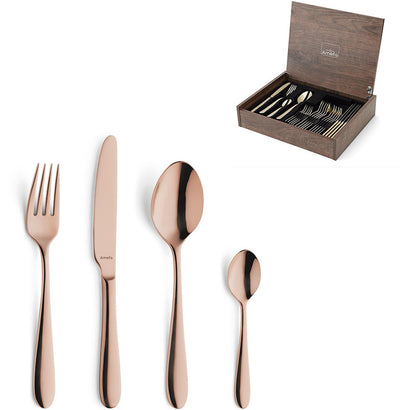 Amefa Oxford - Ménagère 24 pièces - pour 6 personnes - brillant - cuivre - dans un luxueux coffret en bois