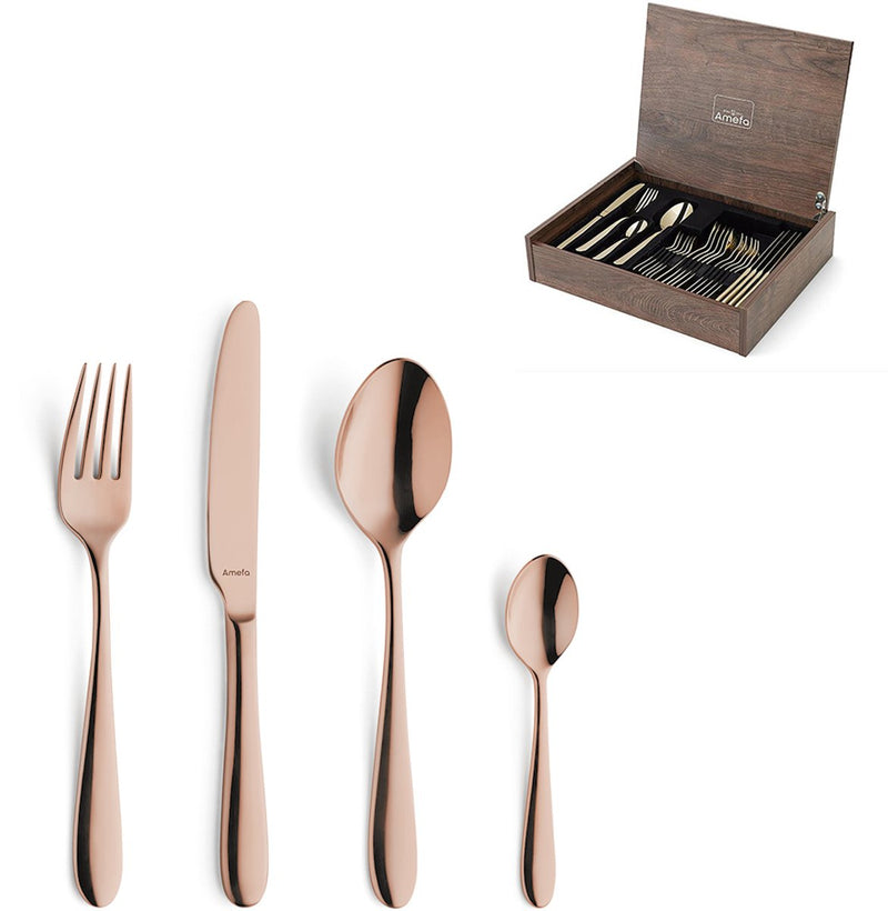 Amefa Oxford - Ménagère 24 pièces - pour 6 personnes - brillant - cuivre - dans un luxueux coffret en bois
