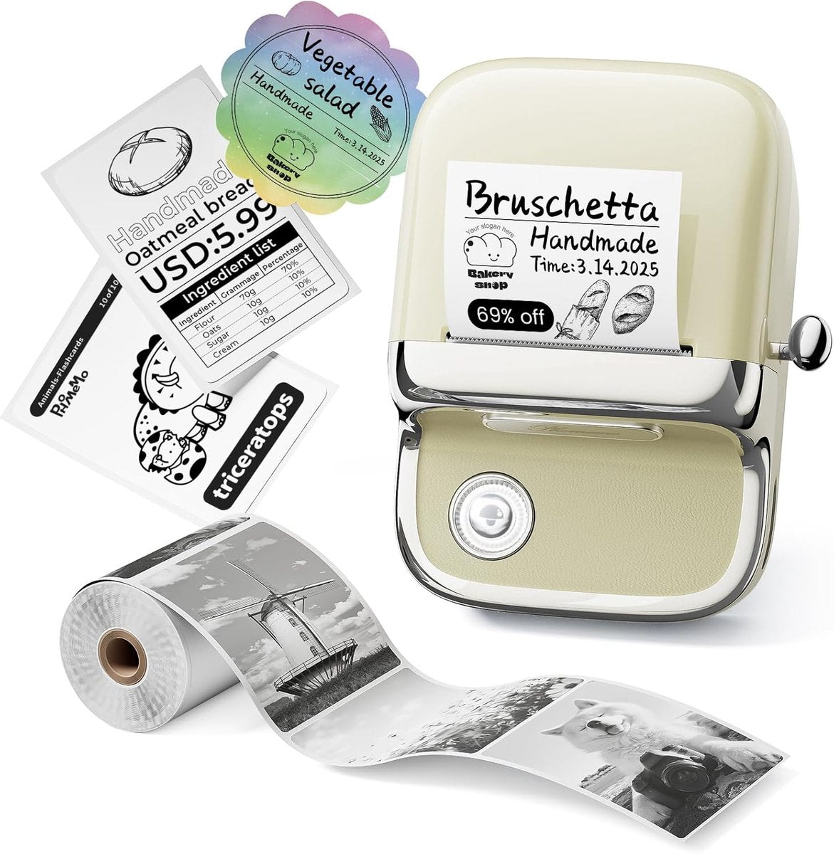 Phomemo m150 - étiqueteuse Bluetooth - mini-imprimante thermique - imprimante d'étiquettes portable - 203 dpi - pour l'organisation et les étiquettes créatives - beige
