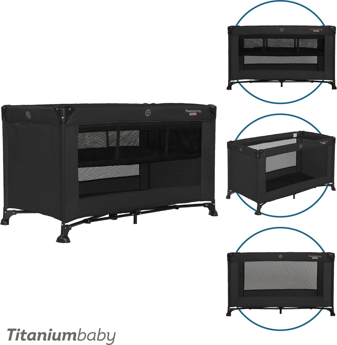 Titanium baby Lit de camping bébé en titane smart jordan avec rehausseur 60x120 cm noir avec sac de transport