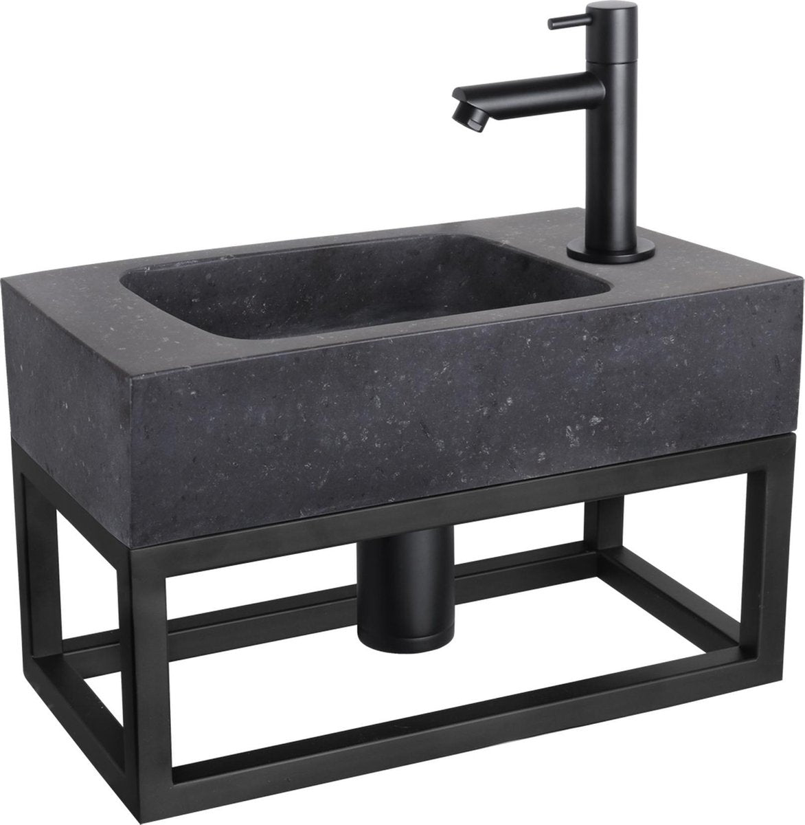 Differnz set de fontaine bombai noir - pierre naturelle - robinet droit noir mat - avec porte-serviettes - 40 x 22 x 9 cm