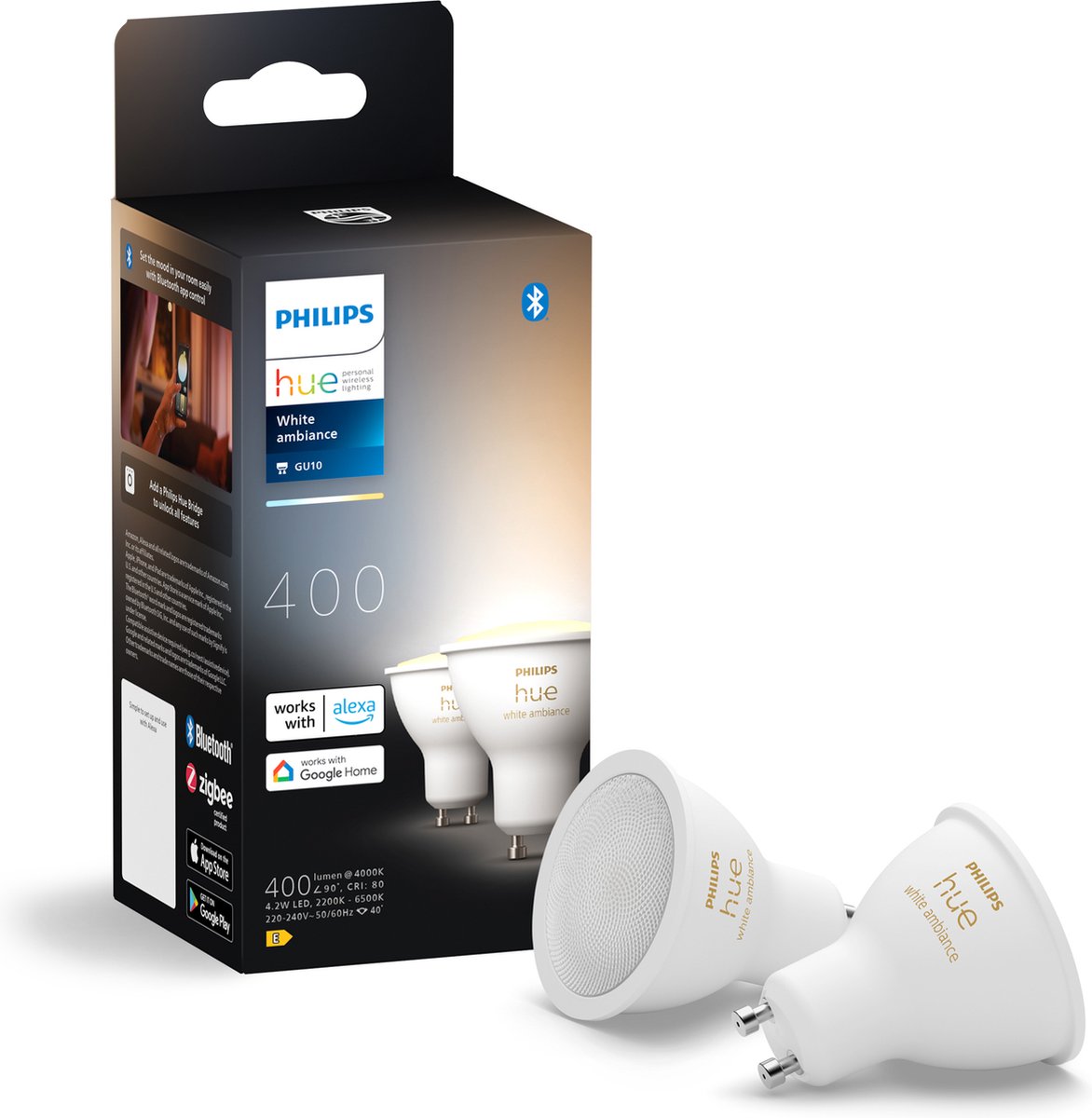 Philips hue spot - lumière blanche chaude à froide - pack de 2 - gu10