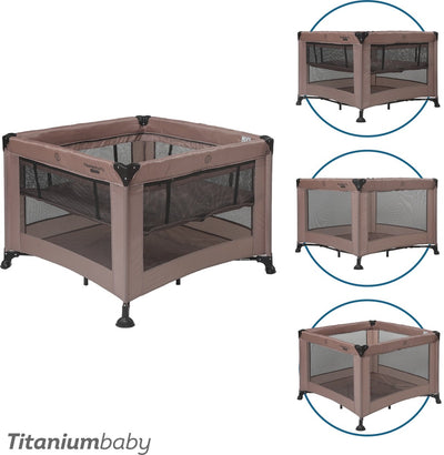 Titanium baby Parc pour bébé pliable en titane Smart Mason avec rehausseur 100 x 100 cm taupe avec sac de transport